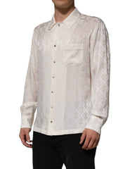 Dolce & Gabbana White Silk DG Logo Print Long Sleeves Shirt - Shirts