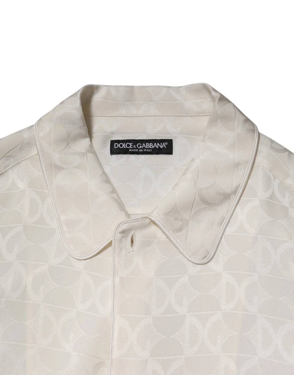 Dolce & Gabbana White Silk DG Logo Print Long Sleeves Shirt - Shirts