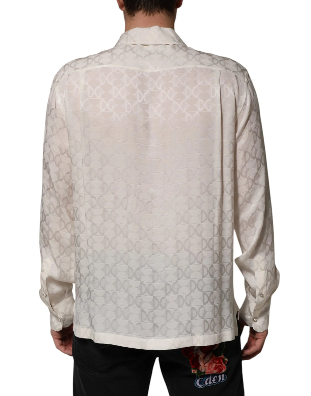 Dolce & Gabbana White Silk DG Logo Print Long Sleeves Shirt - Shirts