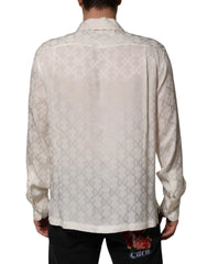 Dolce & Gabbana White Silk DG Logo Print Long Sleeves Shirt - Shirts
