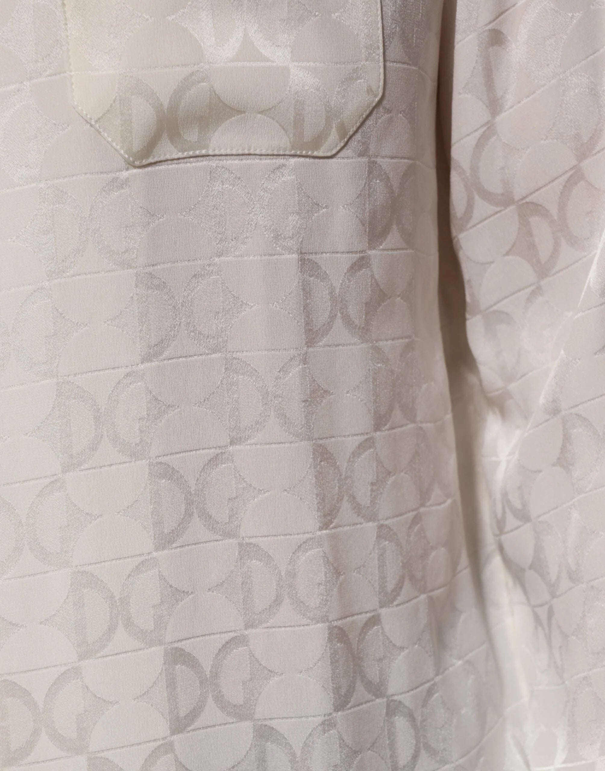 Dolce & Gabbana White Silk DG Logo Print Long Sleeves Shirt - Shirts