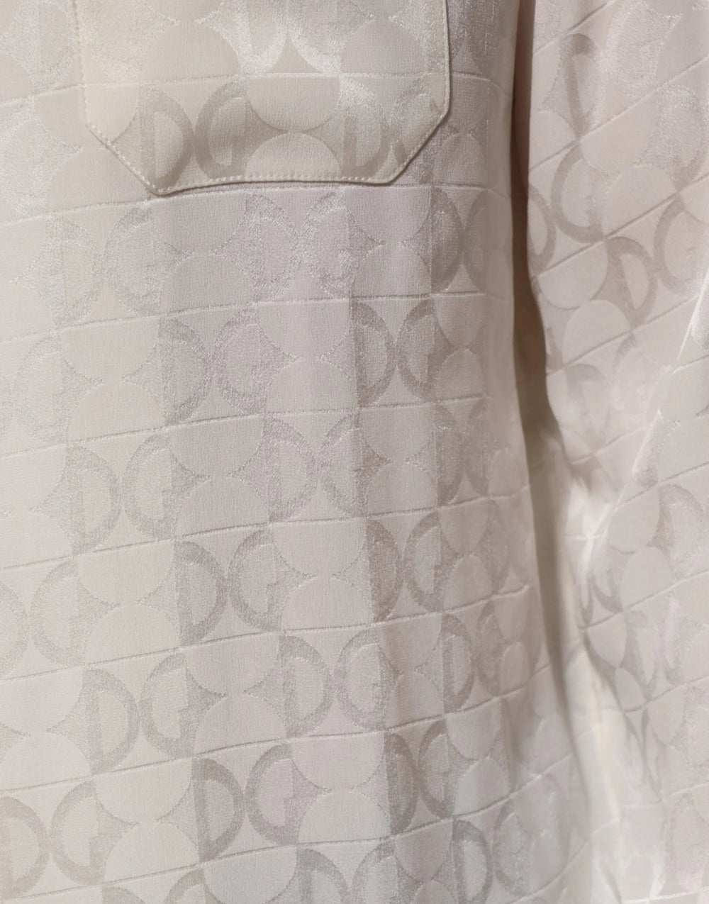 Dolce & Gabbana White Silk DG Logo Print Long Sleeves Shirt - Shirts