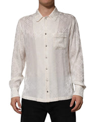 Dolce & Gabbana White Silk DG Logo Print Long Sleeves Shirt - Shirts