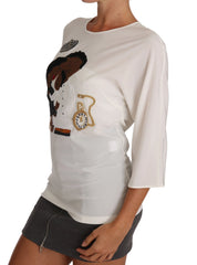 Dolce & Gabbana White Silk #dgfamily Crystal T-shirt - T-Shirts