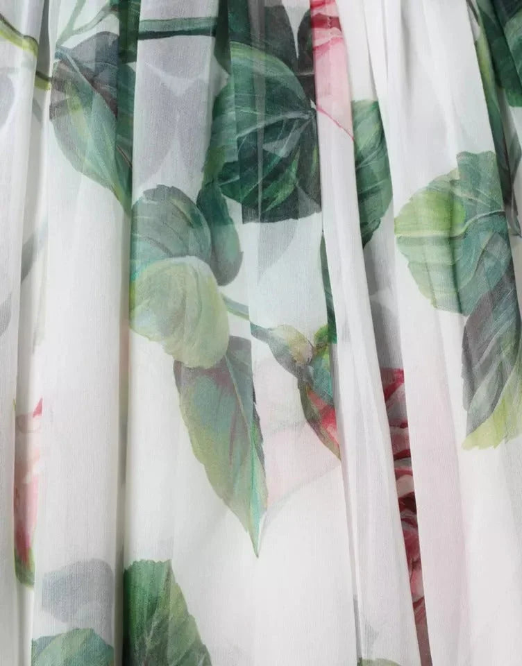 Dolce & Gabbana White Silk Floral Print A-line Midi Dress - IT38 | XS - Dresses