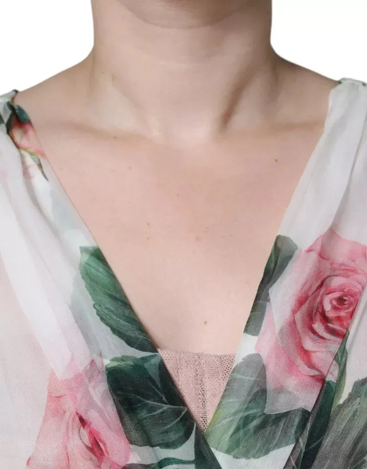 Dolce & Gabbana White Silk Floral Print A-line Midi Dress - IT38 | XS - Dresses