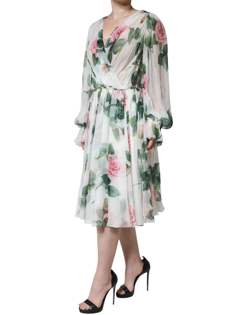 Dolce & Gabbana White Silk Floral Print A-line Midi Dress - IT50|3XL - Dresses