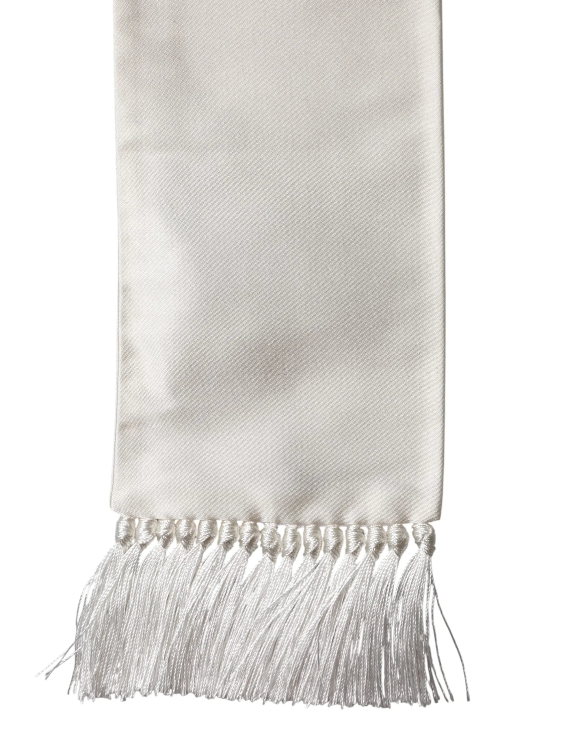 Dolce & Gabbana White Silk Fringes Neck Wrap Foulard Scarf