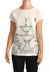 Dolce & Gabbana White Silk Garden Fountain T-Shirt Blouse - IT36 | XS - T-Shirts
