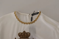 Dolce & Gabbana White Silk Gold DG Crown Crystal Blouse Top - T-Shirts