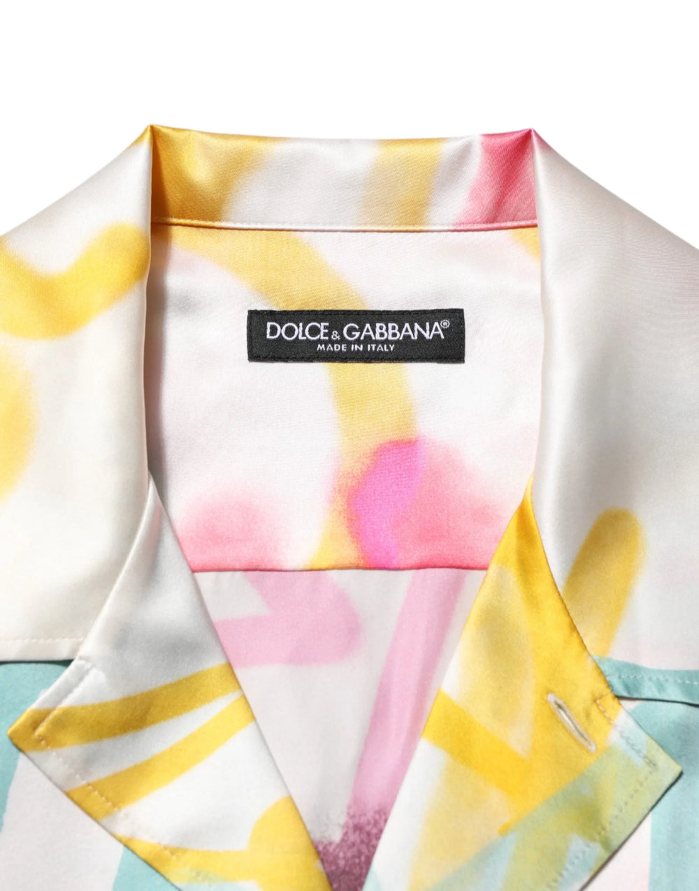 Dolce & Gabbana White Silk Hawaiian Graffiti Print Men Casual Shirt - Shirts