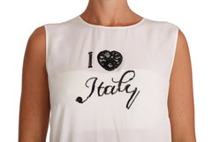Dolce & Gabbana White Silk I LOVE ITALY Cami T-shirt - IT46 | L - Tank Tops