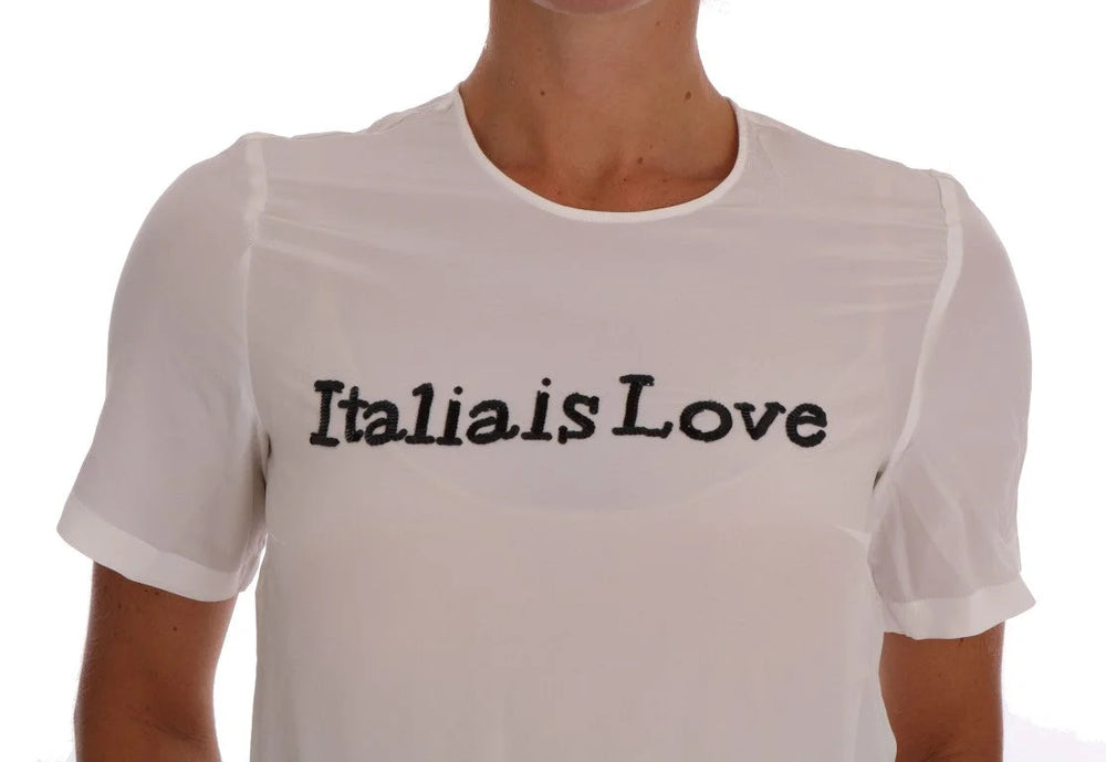 Dolce & Gabbana White Silk ITALIA IS LOVE Blouse T-shirt - IT36 | XS - Blouses