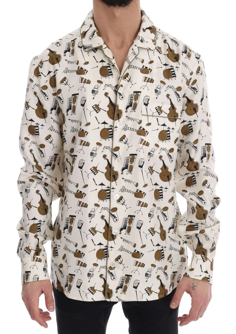 Dolce & Gabbana White Silk JAZZ Motive Print Shirt - Shirts