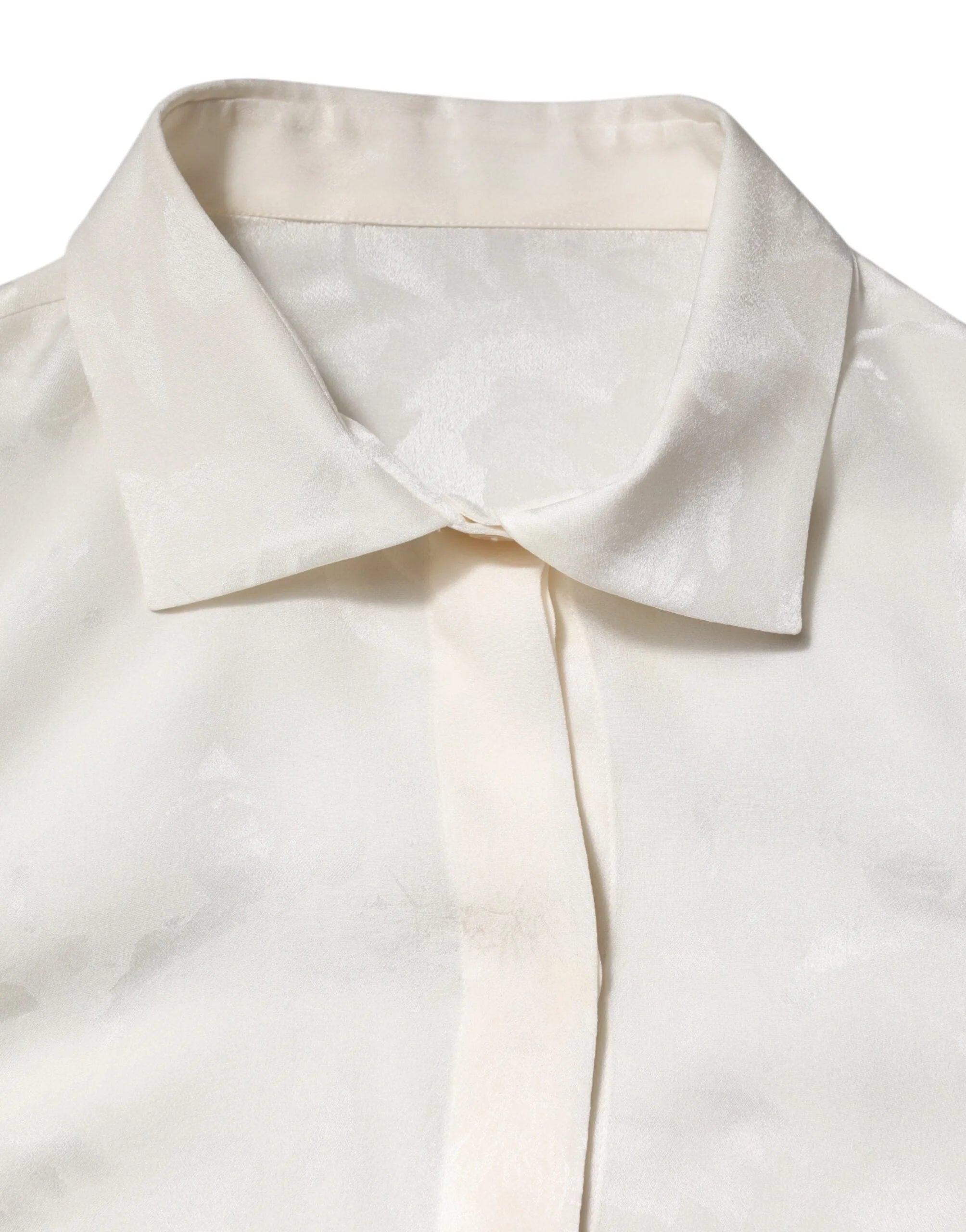 Dolce & Gabbana White Silk Long Sleeves Collared Shirt Top - IT46|XL - Blouses