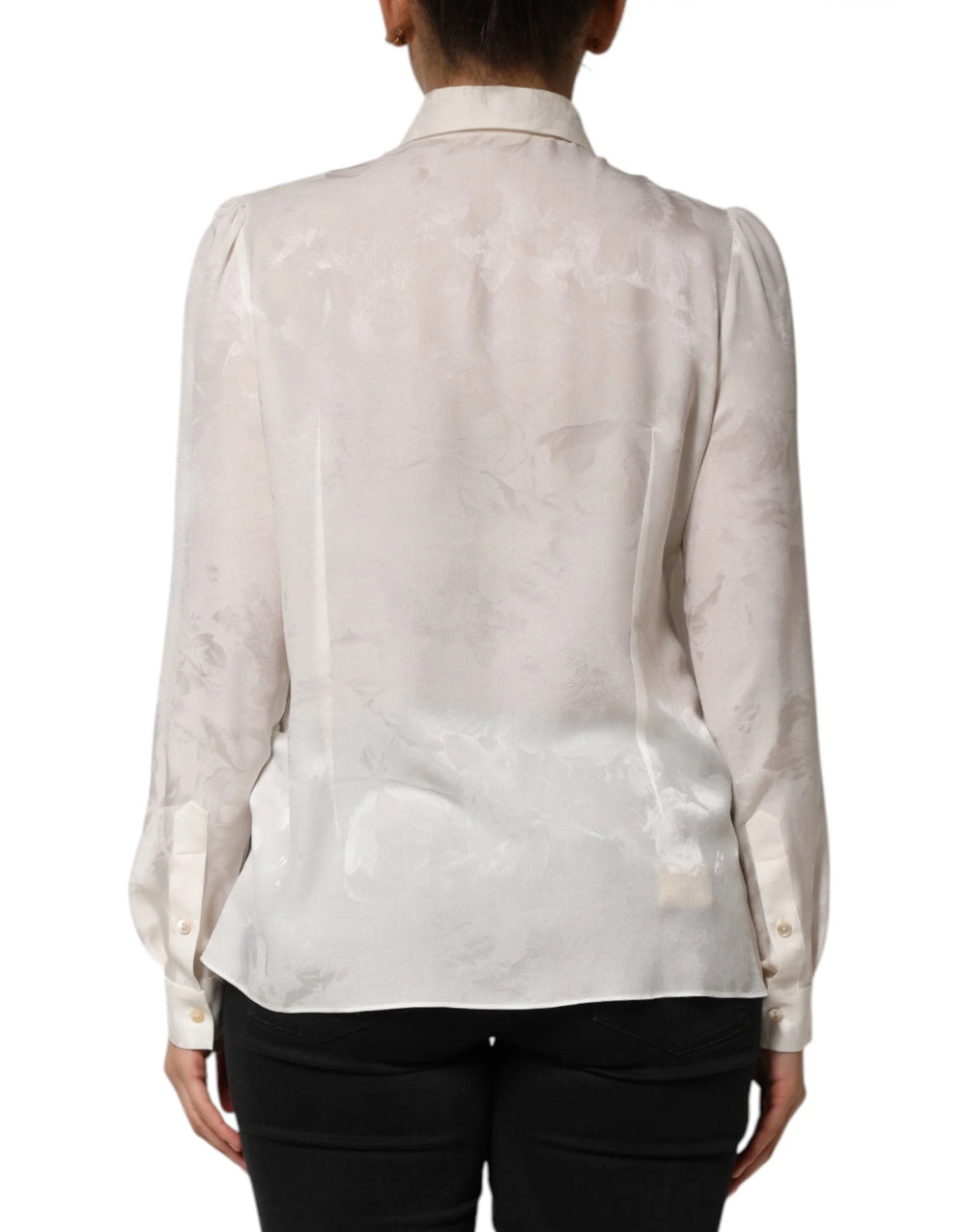 Dolce & Gabbana White Silk Long Sleeves Collared Shirt Top - IT46|XL - Blouses