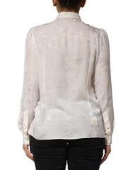Dolce & Gabbana White Silk Long Sleeves Collared Shirt Top - IT46|XL - Blouses