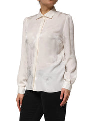 Dolce & Gabbana White Silk Long Sleeves Collared Shirt Top - IT46|XL - Blouses