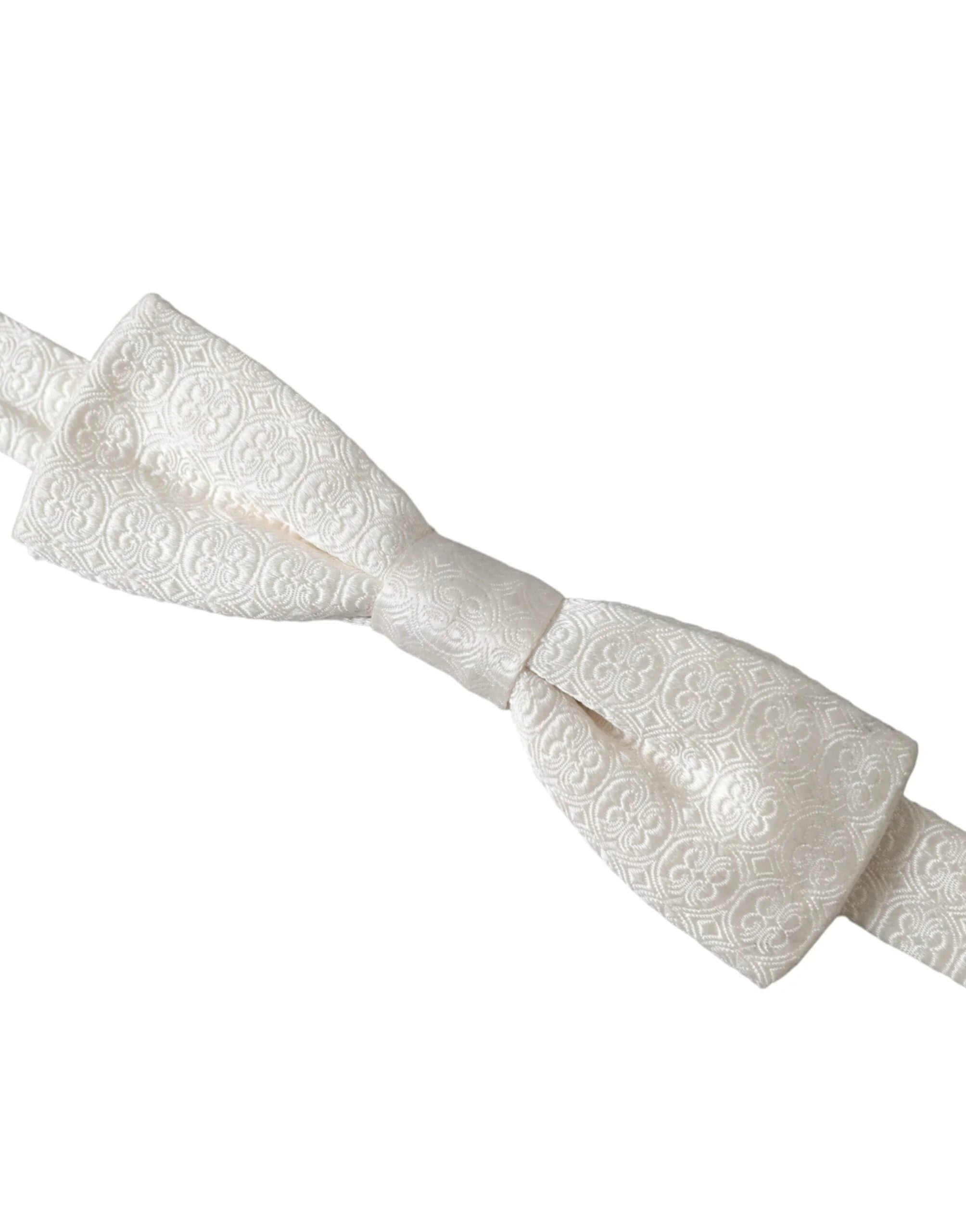 Dolce & Gabbana White Silk Patterned Adjustable Neck Men Papillon Bow Tie - Neckties