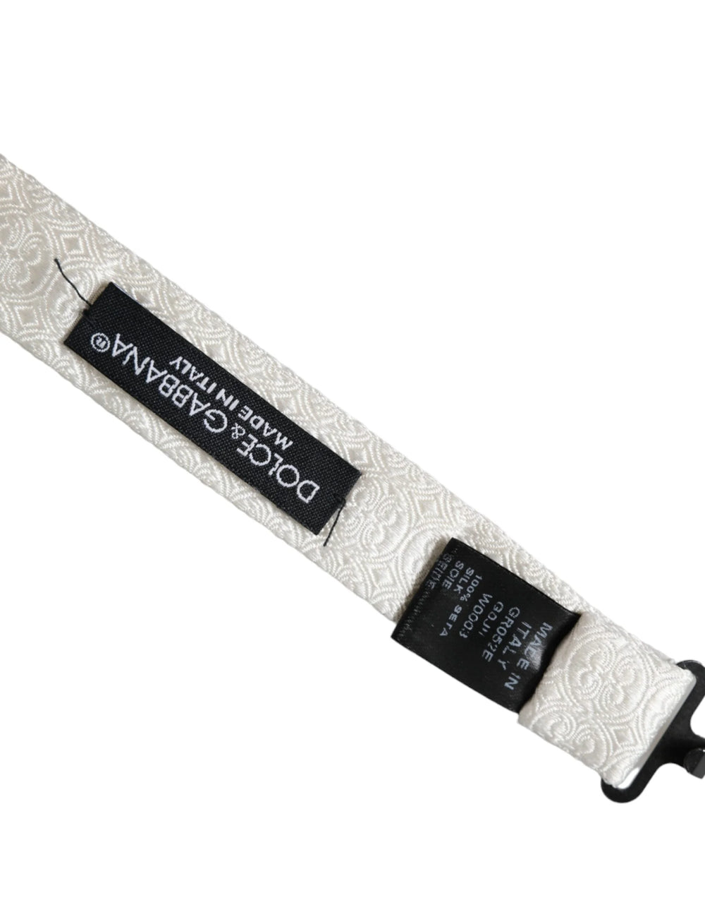 Dolce & Gabbana White Silk Patterned Adjustable Neck Men Papillon Bow Tie - Neckties