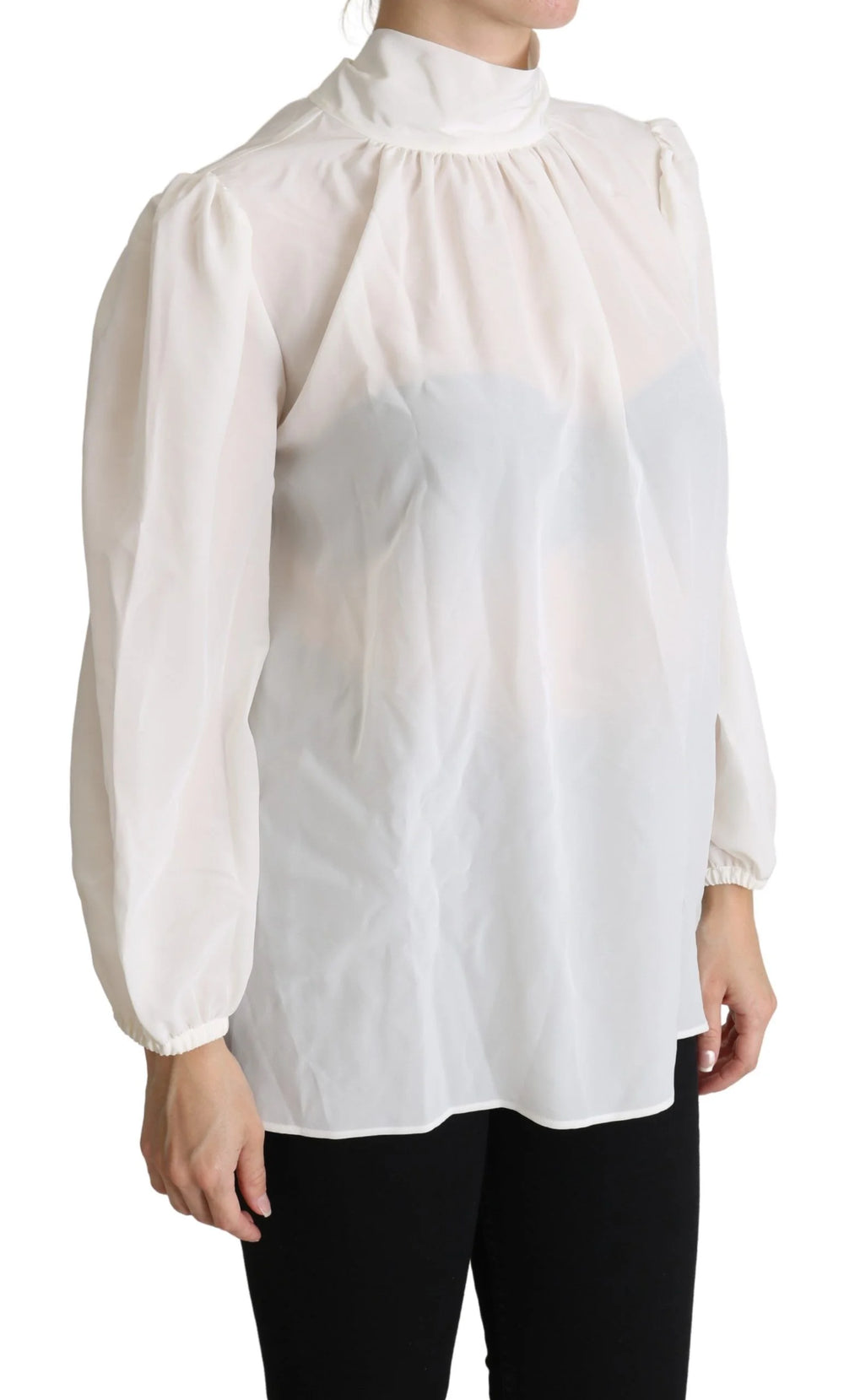 Dolce & Gabbana White Silk Pussy Bow Long Sleeved Top Blouse - IT44|L - Blouses