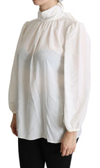 Dolce & Gabbana White Silk Pussy Bow Long Sleeved Top Blouse - IT44|L - Blouses