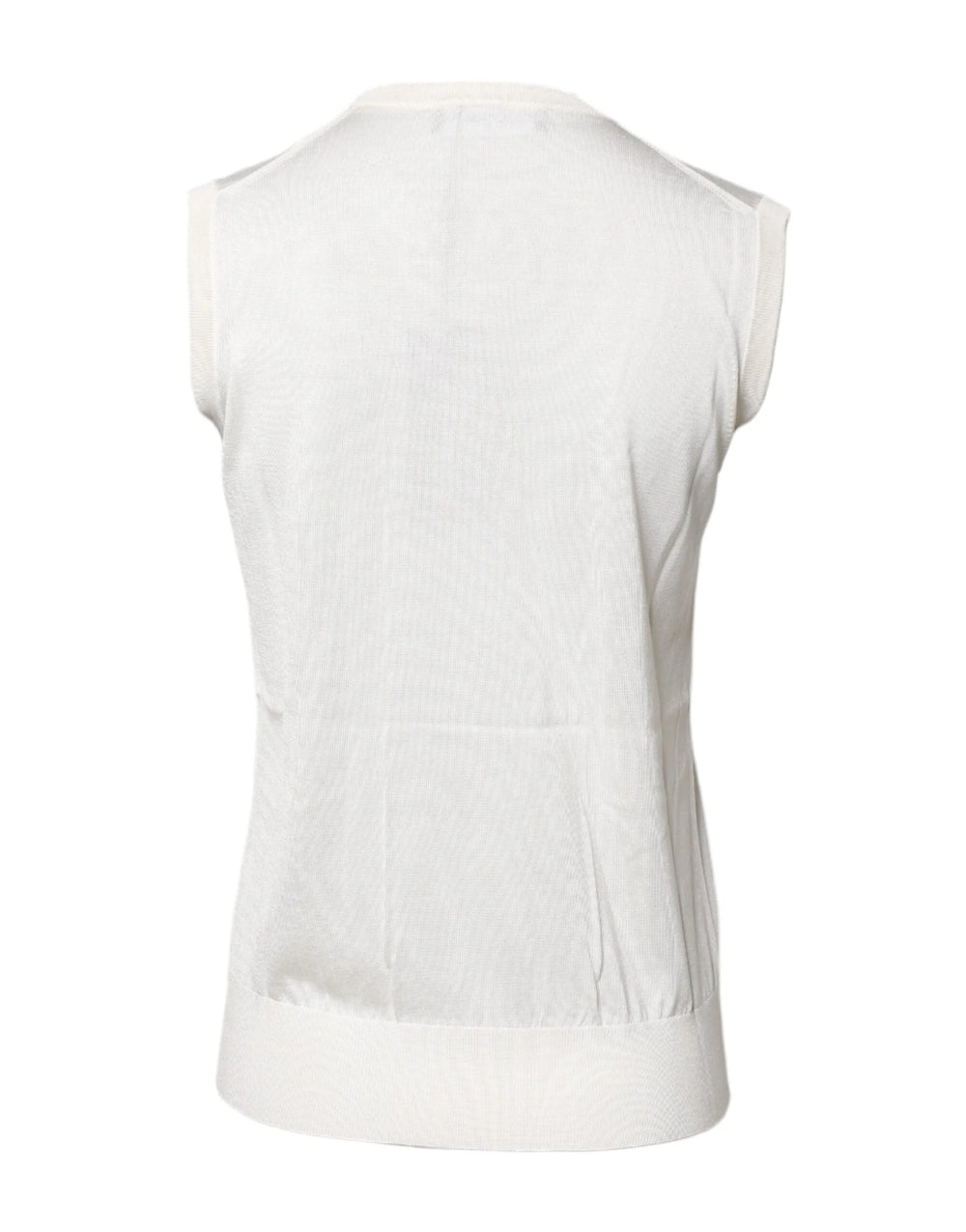 Dolce & Gabbana White Silk Round Neck Sleeveless Tank Top - Tank Tops