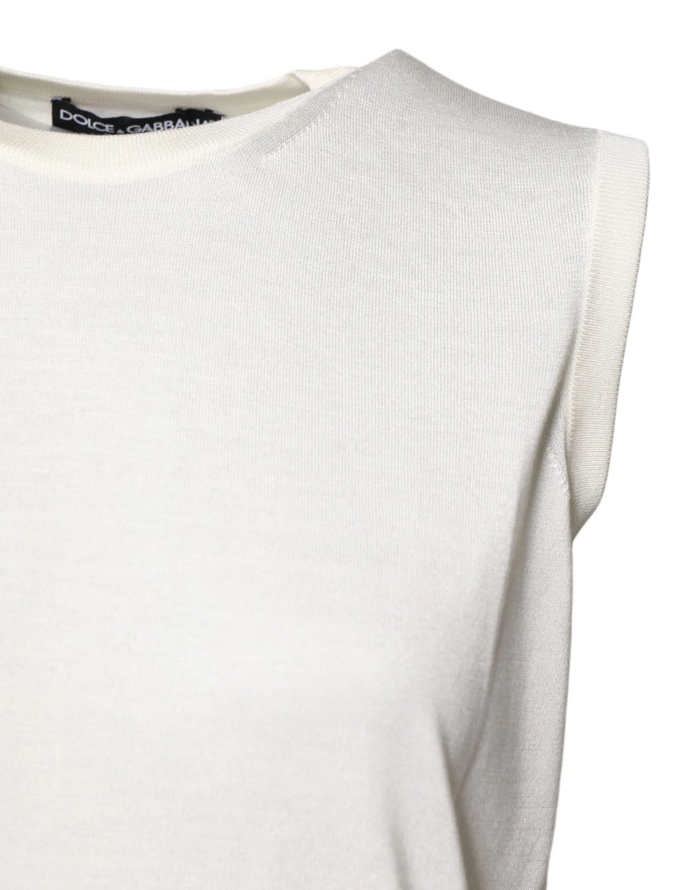 Dolce & Gabbana White Silk Round Neck Sleeveless Tank Top - Tank Tops