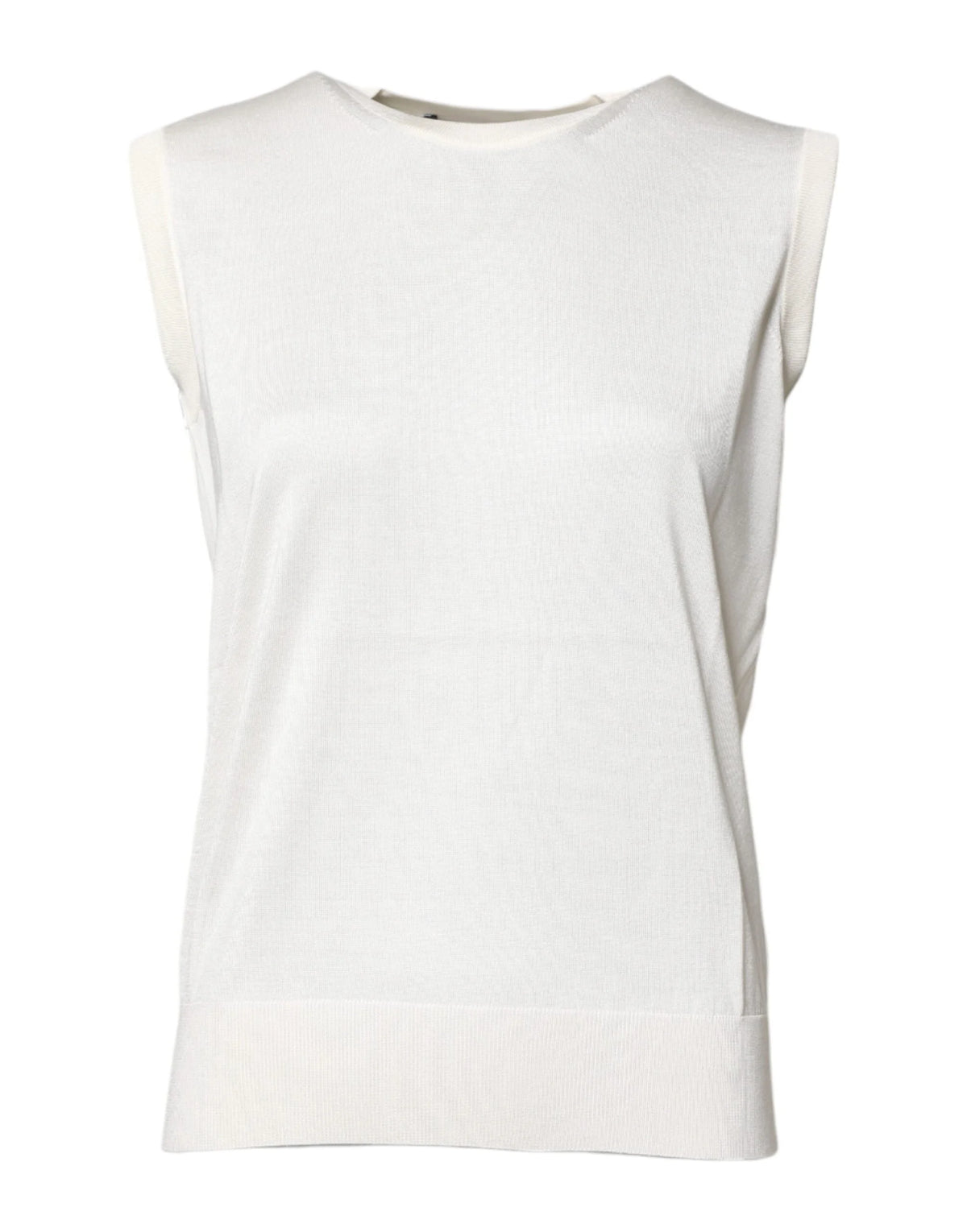 Dolce & Gabbana White Silk Round Neck Sleeveless Tank Top - Tank Tops