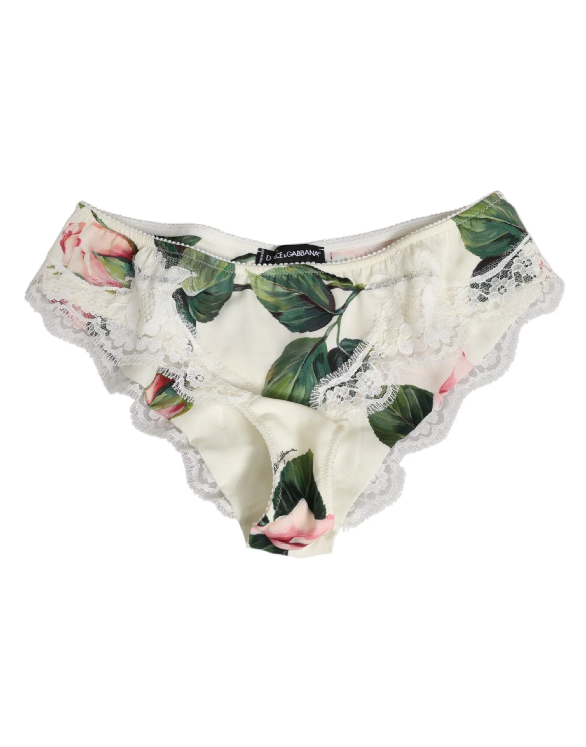 Dolce & Gabbana White Silk Satin Floral Lace Trim Slip Underwear - IT3 | M