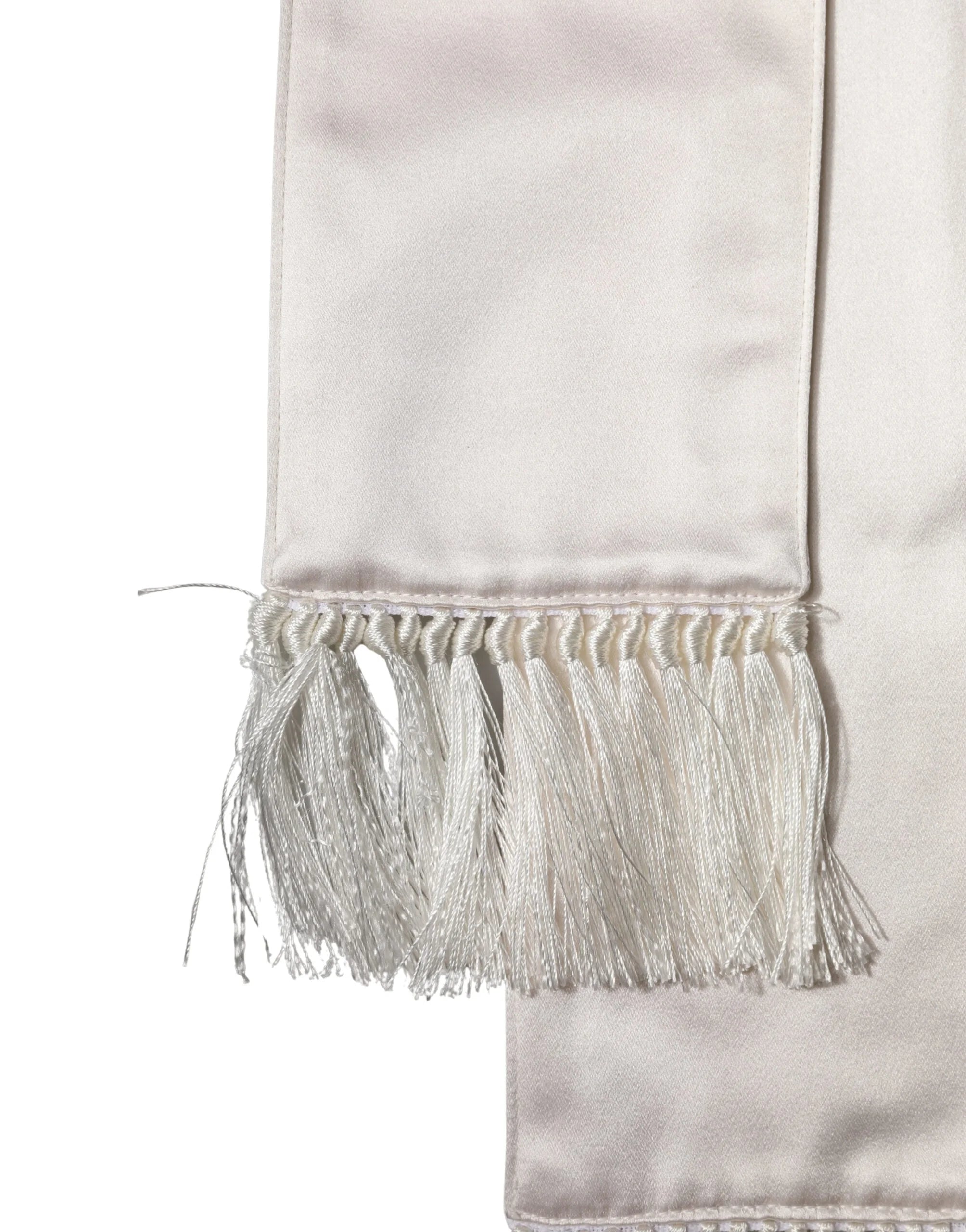 Dolce & Gabbana White Silk Satin Fringes Foulard 282cm x 10cm Men Scarf