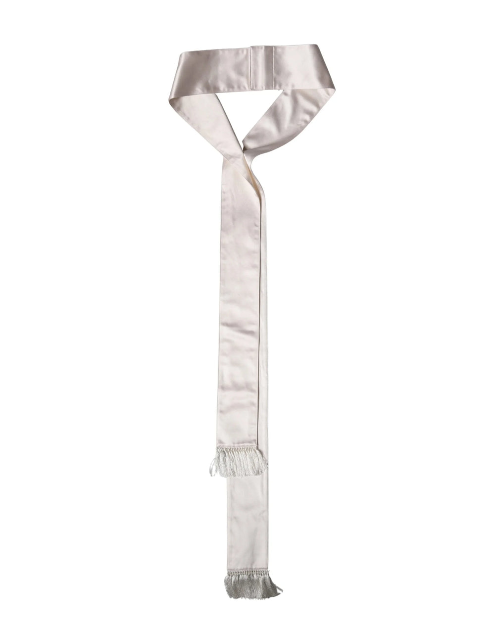 Dolce & Gabbana White Silk Satin Fringes Foulard 282cm x 10cm Men Scarf
