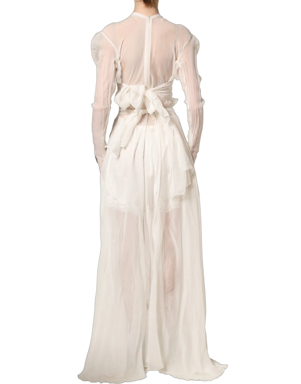 Dolce & Gabbana White Silk Sheer Draped Long Gown Dress - IT38 | XS