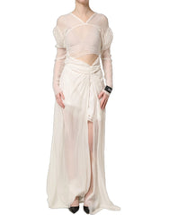 Dolce & Gabbana White Silk Sheer Draped Long Gown Dress - IT38 | XS