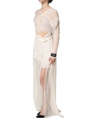 Dolce & Gabbana White Silk Sheer Draped Long Gown Dress - IT38 | XS