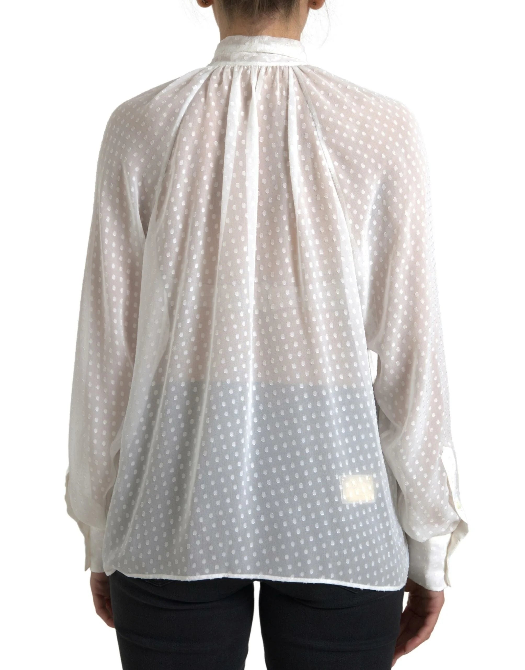 Dolce & Gabbana White Silk Sheer Tied Neck Polka Dots Blouse - IT42|M - Blouses