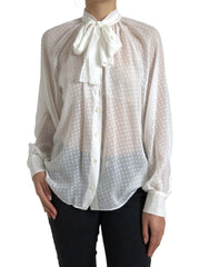 Dolce & Gabbana White Silk Sheer Tied Neck Polka Dots Blouse - IT42|M - Blouses