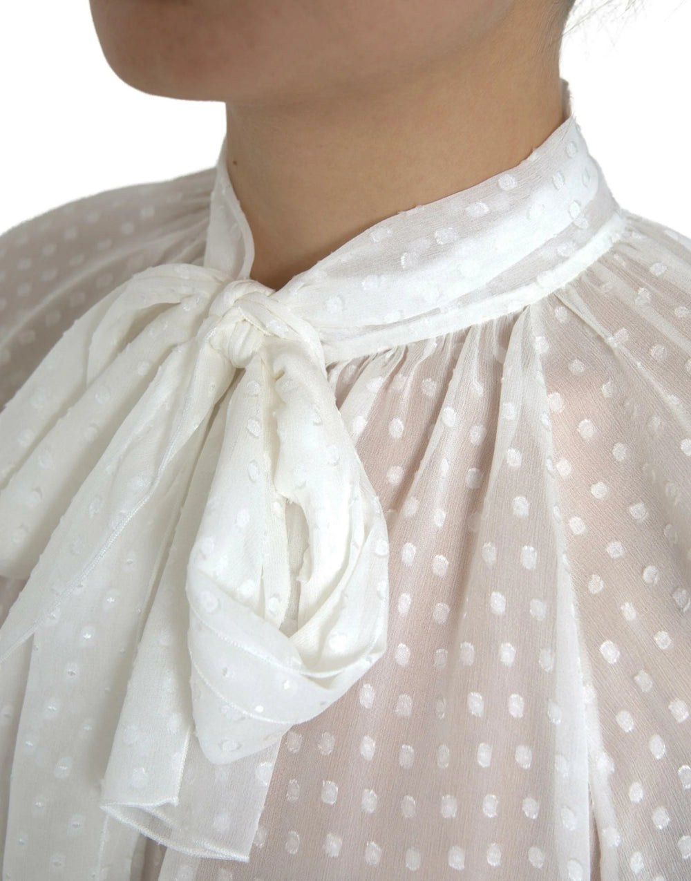 Dolce & Gabbana White Silk Sheer Tied Neck Polka Dots Blouse - IT42|M - Blouses