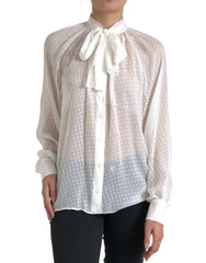 Dolce & Gabbana White Silk Sheer Tied Neck Polka Dots Blouse - IT42|M - Blouses