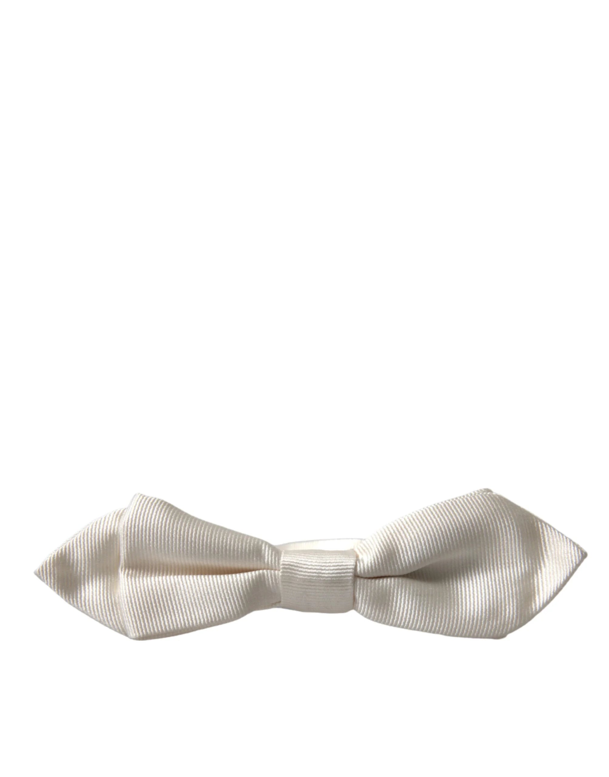 Dolce & Gabbana White Silk Slim Adjustable Neck Papillon Bow Tie - Neckties