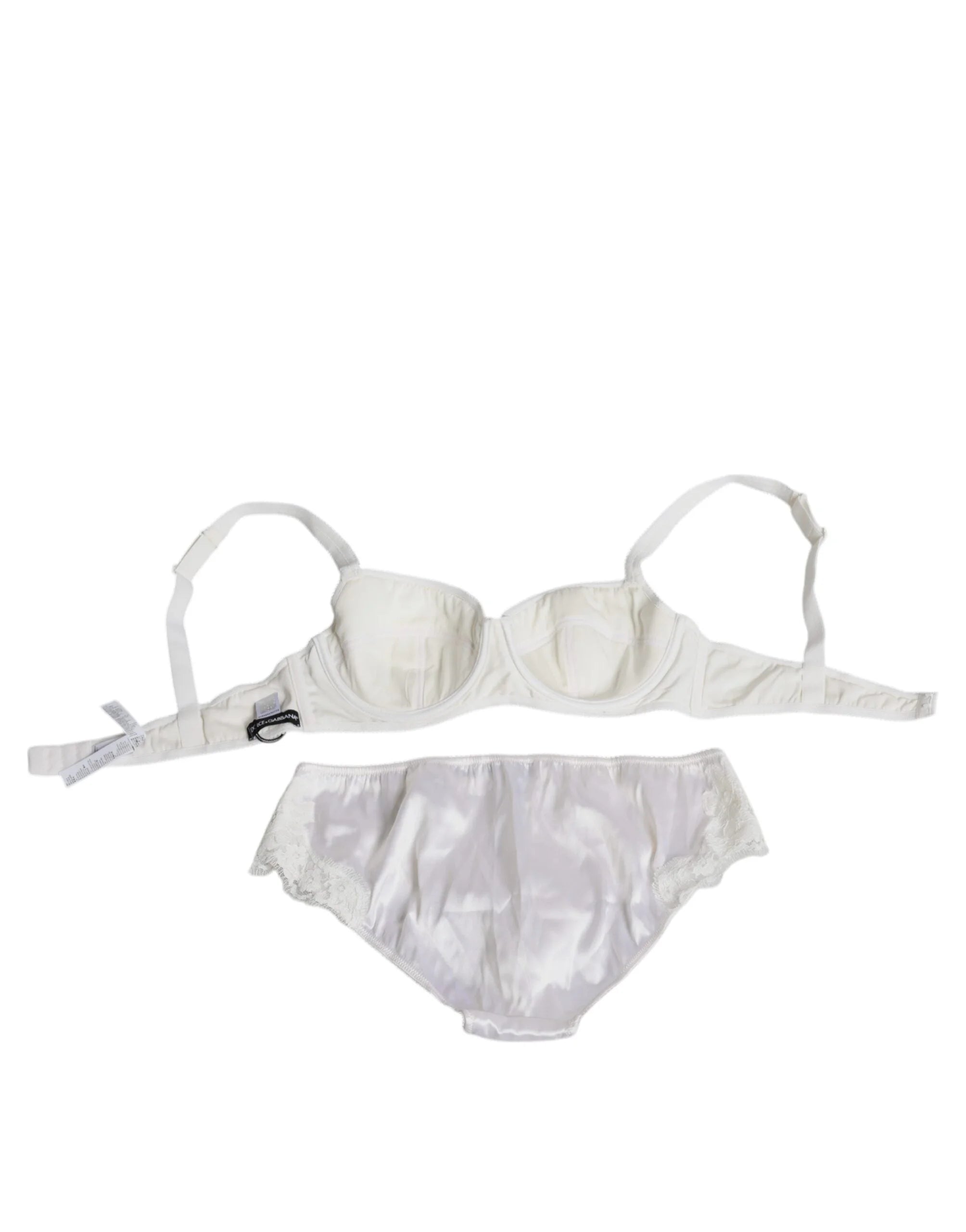 Dolce & Gabbana White Silk Stretch Panty Balconette Bra Underwear - Lingerie