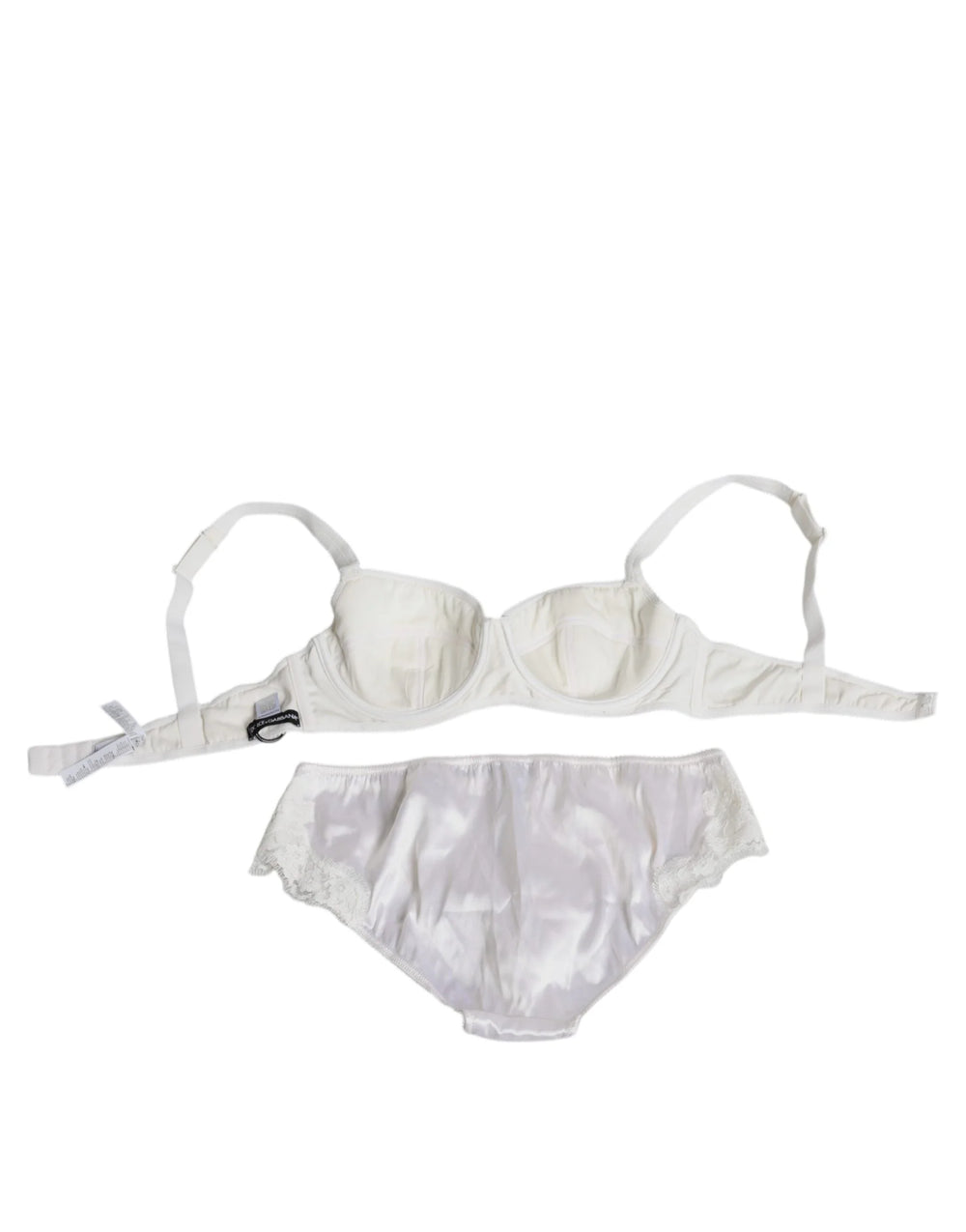 Dolce & Gabbana White Silk Stretch Panty Balconette Bra Underwear - Lingerie