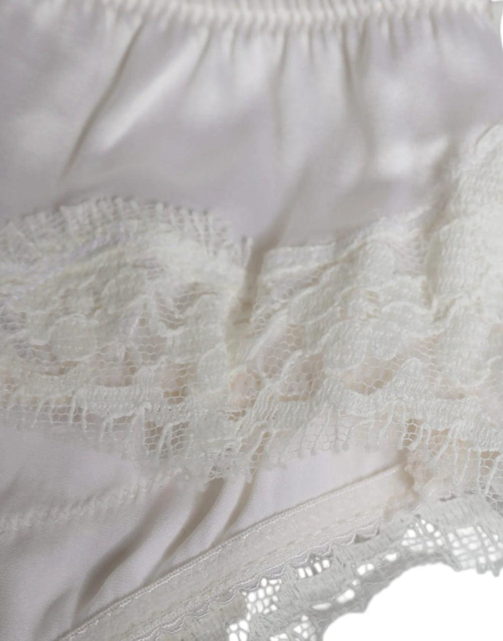 Dolce & Gabbana White Silk Stretch Panty Balconette Bra Underwear - Lingerie