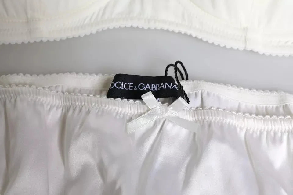 Dolce & Gabbana White Silk Stretch Panty Balconette Bra Underwear - Lingerie