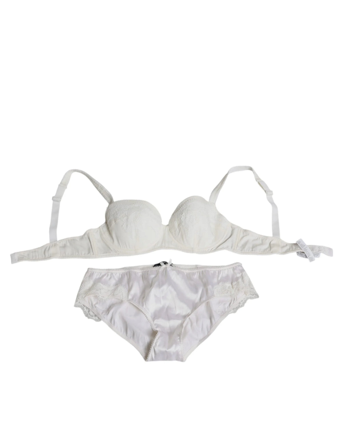 Dolce & Gabbana White Silk Stretch Panty Balconette Bra Underwear - Lingerie