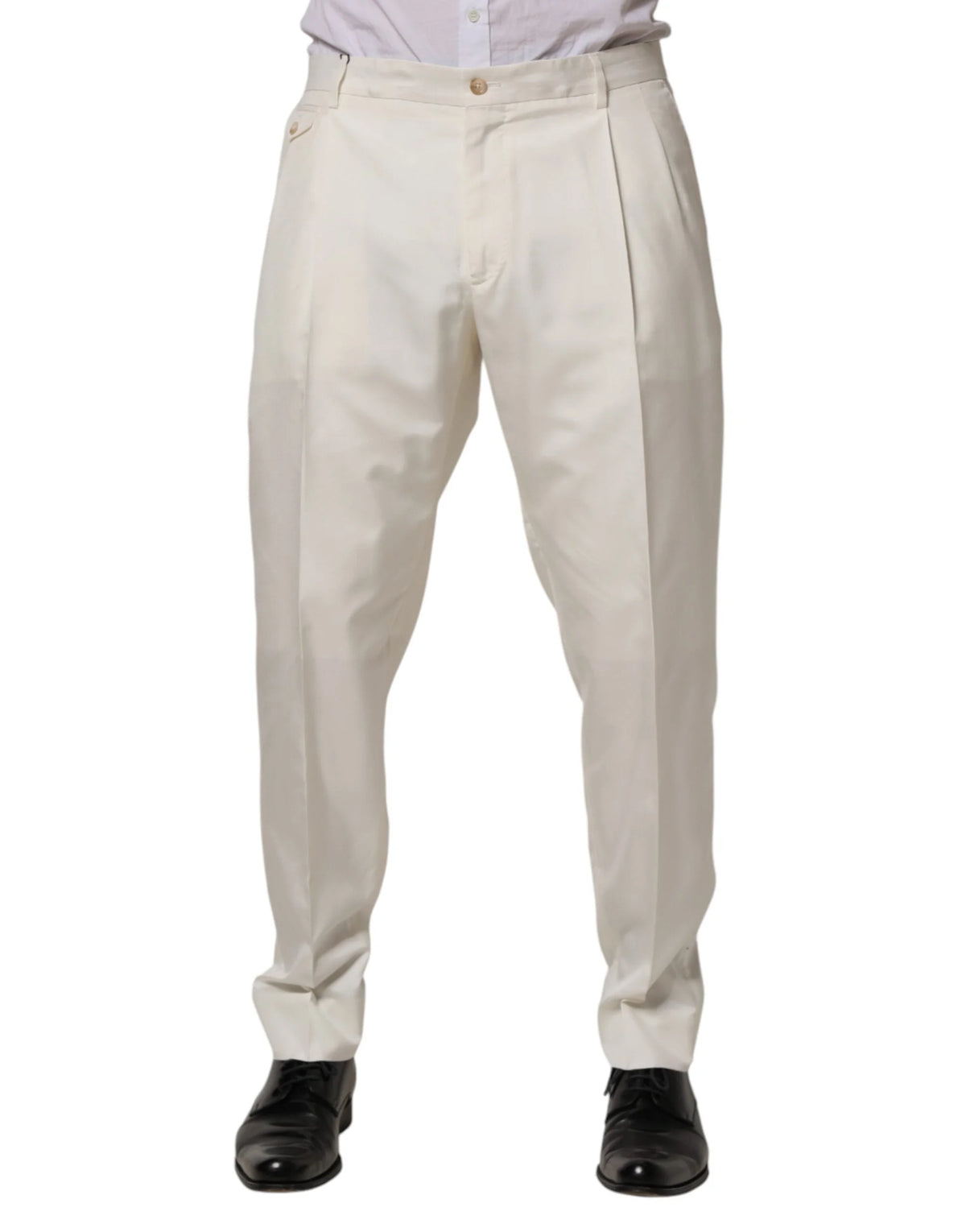 Dolce & Gabbana White Silk Tapered Dress Men Trouser Pants - IT52 | XL