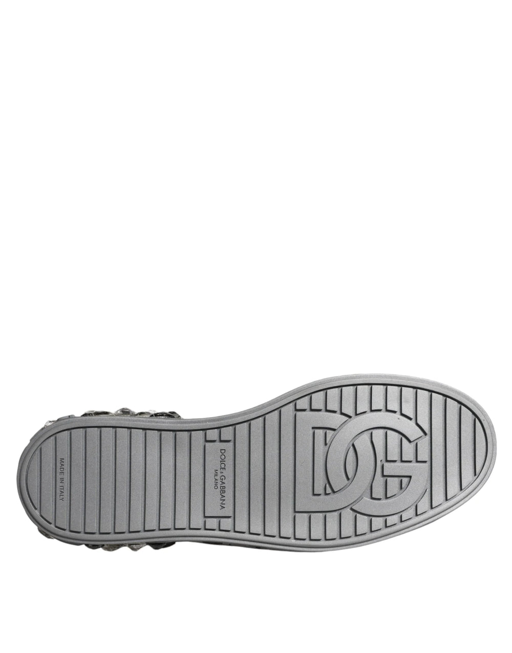 Dolce & Gabbana White Silver Crystal Logo Portofino Sneakers Shoes - Sneakers