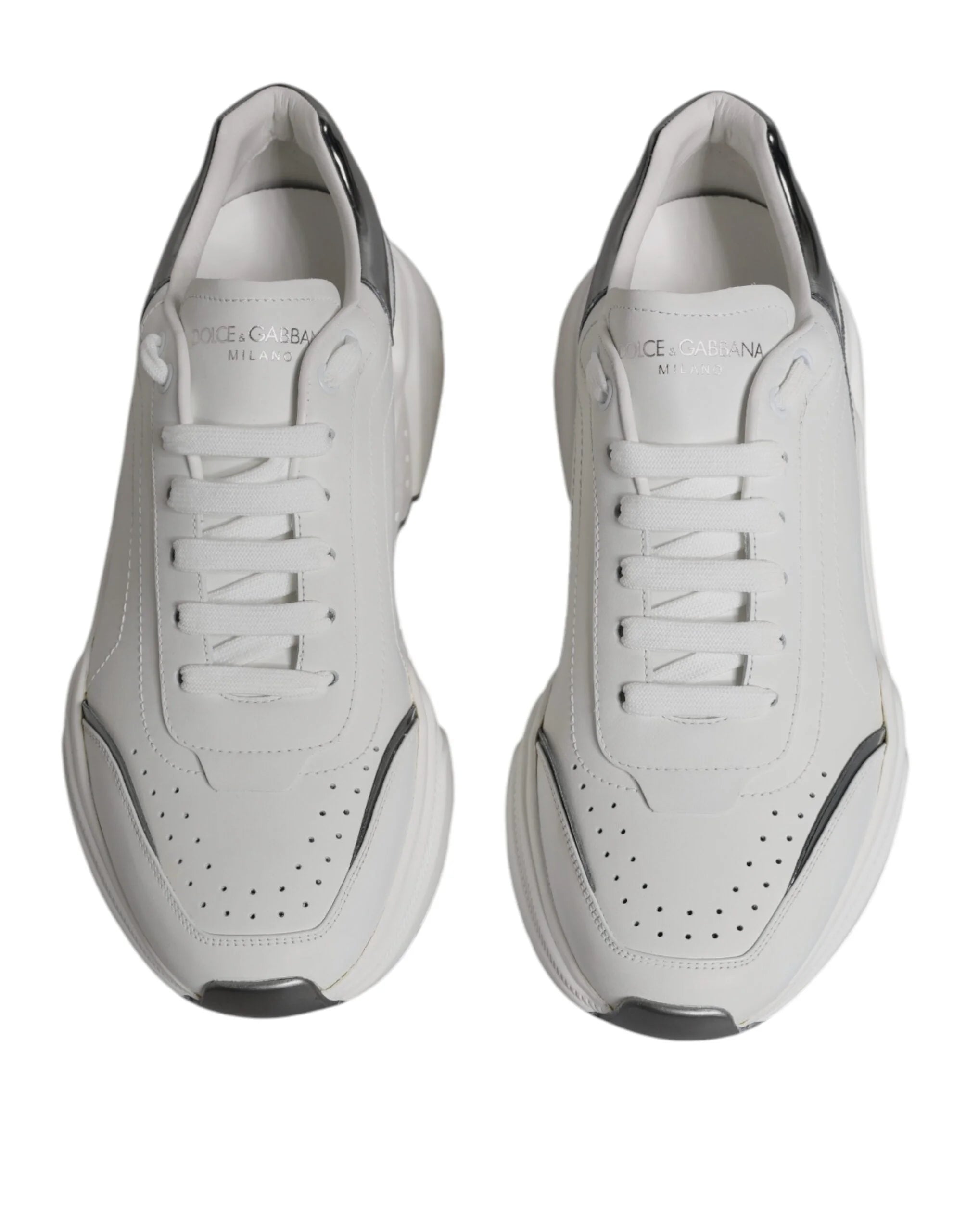 Dolce & Gabbana White Silver DAYMASTER Leather Sneakers Shoes - EU43/US10 - Sneakers