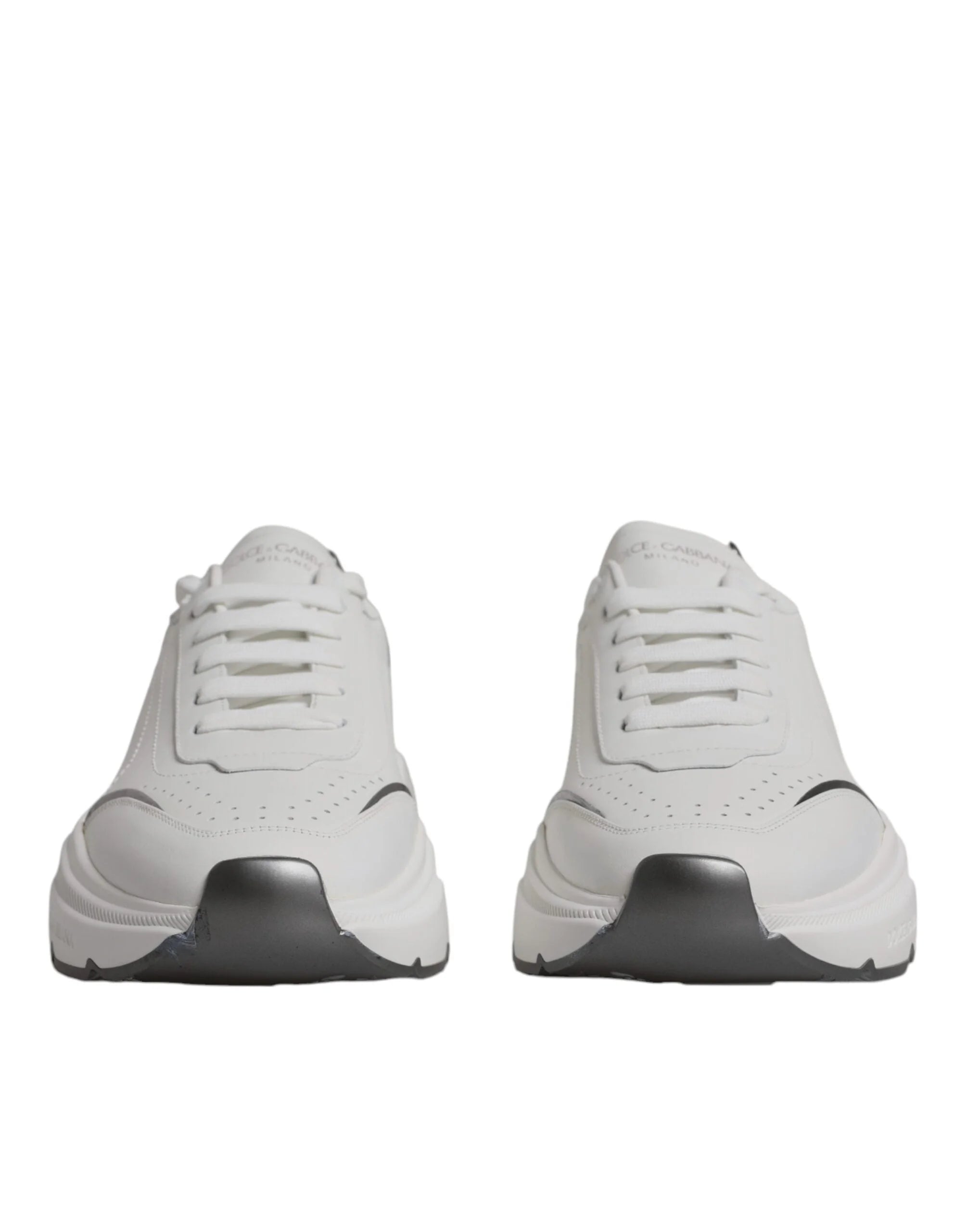 Dolce & Gabbana White Silver DAYMASTER Leather Sneakers Shoes - EU43/US10 - Sneakers