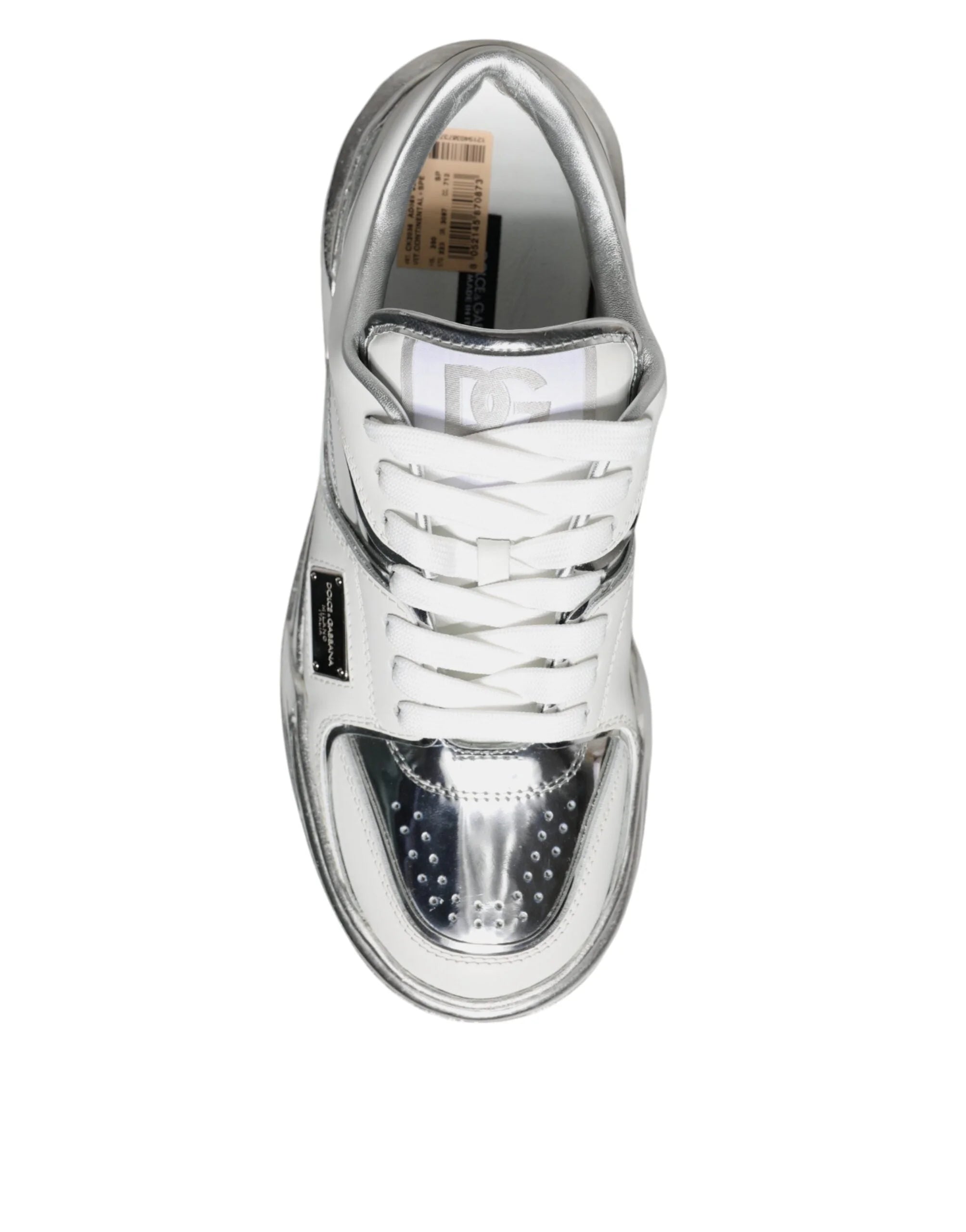 Dolce & Gabbana White Silver Leather Low Top Sneakers Shoes - EU39/US8.5